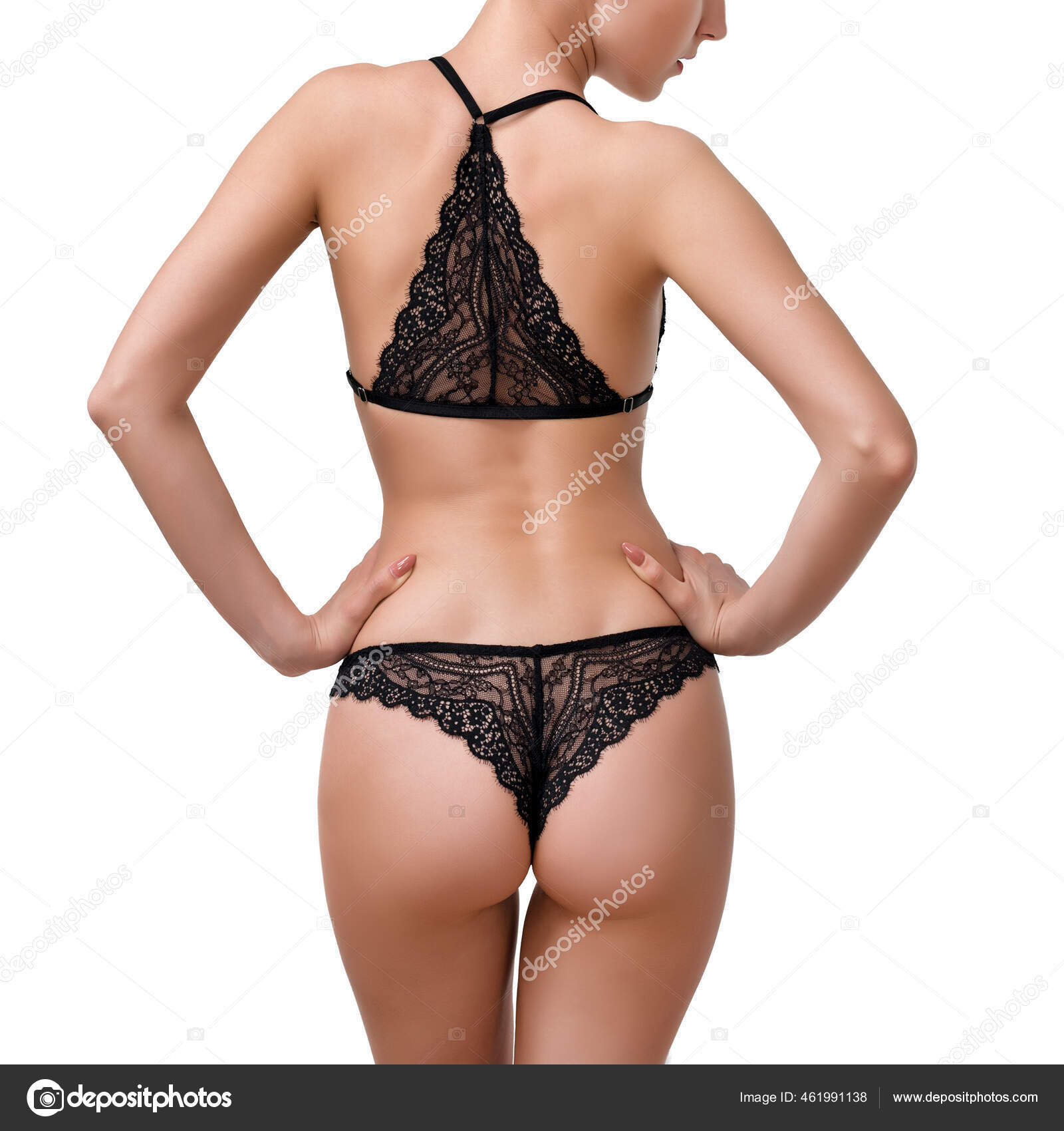 Closeup Back View Of Female In Black Lace Panties Stock Photo