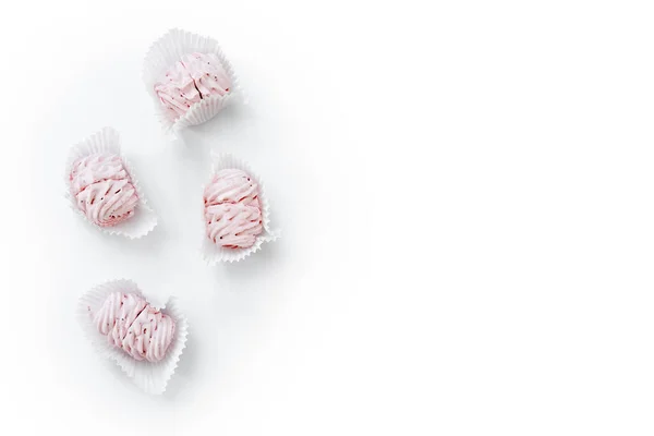 Pinkfarbene Marshmallows Handgemachte Süßigkeiten Zephyr Weiche Süßigkeiten Bonbons Auf Hellem — Stockfoto