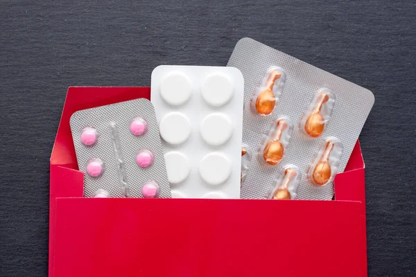 Läkemedelsmedicin Och Komplettera Med Kapslar Och Tabletter Förpackningen Medicinsk Behandling — Stockfoto