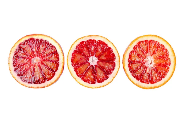 Oranges Sanglantes Tranchées Isolées Sur Fond Blanc Orange Sicilienne Rouge — Photo