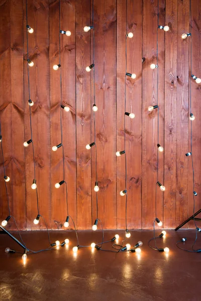 Ampoules Sur Fond Bois Vintage Ampoules Edison Guirlande Dans Loft — Photo
