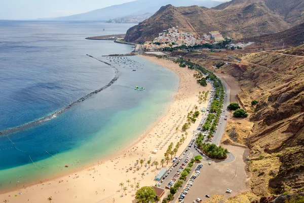 Letecký Pohled Slavnou Pláž Las Teresitas Tenerife Kanárské Ostrovy Španělsko — Stock fotografie