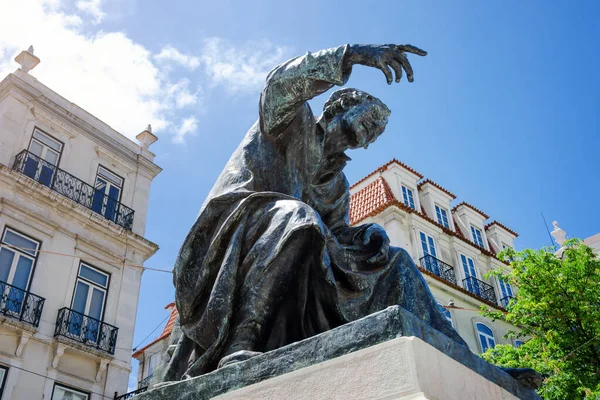 Largo Chiado Square Statue Antonio Ribeiro Lisbon Portugal — Stock Photo, Image