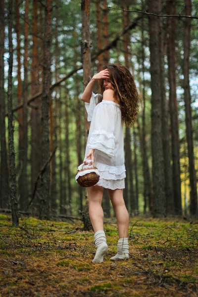 Ung Vacker Kvinna Skogen — Stockfoto
