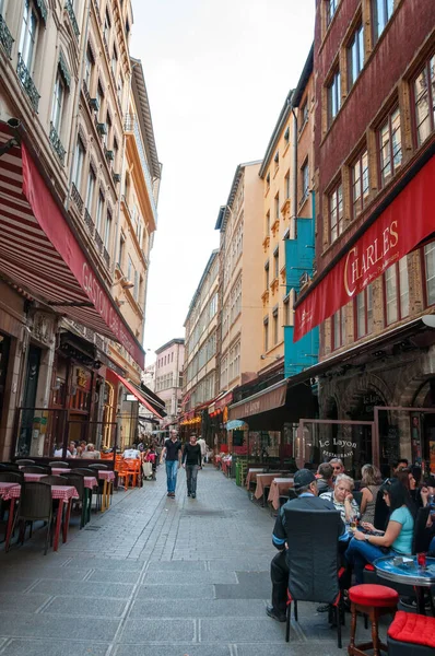 Lyon Fransa Mayıs Eski Şehrin Saint Jean Semtinde Restoranlar — Stok fotoğraf