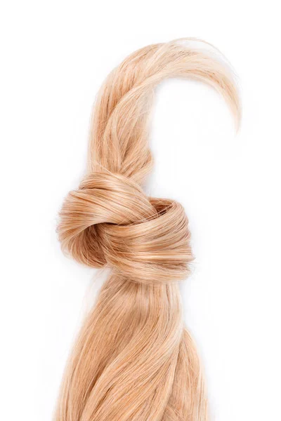 Blonde Hair Lock Tied Knot Strand Honey Blonde Hair Isolated — 스톡 사진