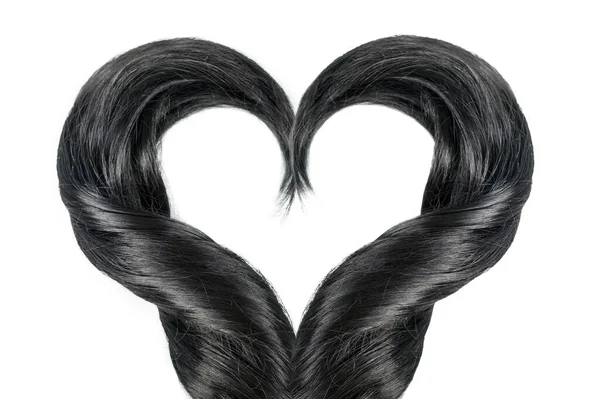Black Hair Shape Heart Isolated White Curly Black Hair Strands — 스톡 사진