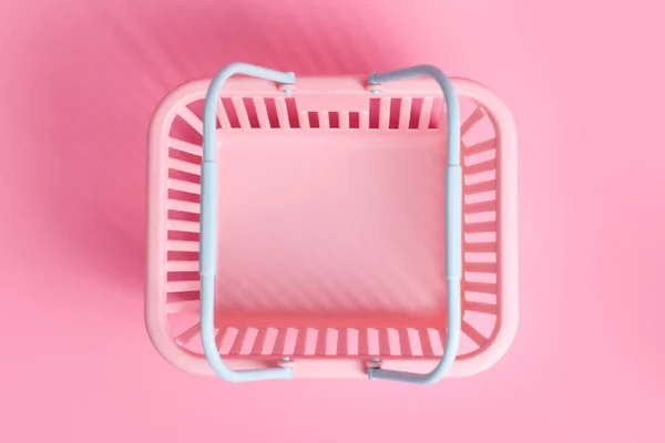Colorful Plastic Shopping Basket Empty Pink Supermarket Basket Pink Pastel — 스톡 사진