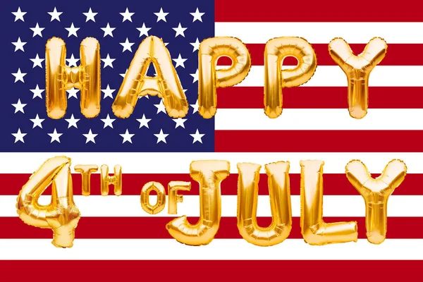 Happy 4Th July Words Made Golden Inflatable Balloons American Flag — Stock Photo, Image