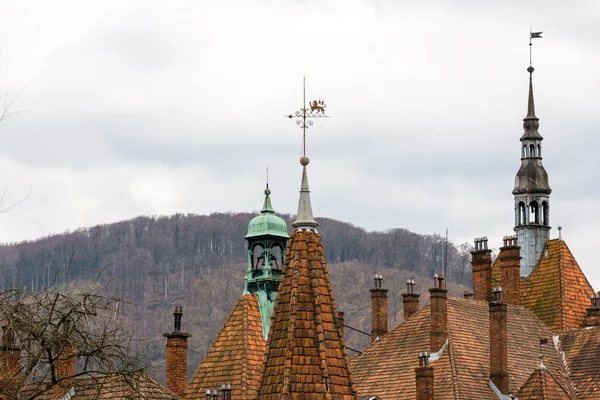 Telhados afiados do Castelo de Shenborn, Ucrânia. Detalhes arquitectónicos . — Fotografia de Stock
