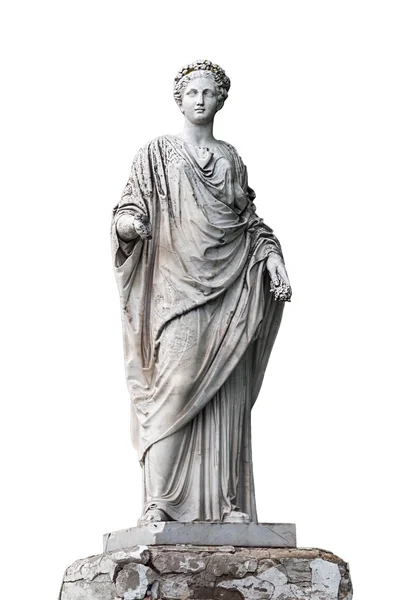 Marmeren standbeeld van de Romeinse Ceres of Griekse Demeter geïsoleerd op wit van het park van het paleis en park complex Estate van G. Galagan. Sokyryntsi village, Oekraïne. — Stockfoto