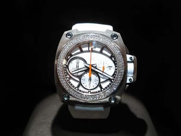 Swiss luxury watch with diamonds on the table — Stock Photo, Image