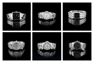 İsviçre saatleri siyah metal saat kayışları ile kümesi