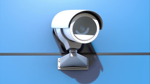 Surveillance video camera at the wall moving and scanning surrounding area, loop — Stock Video