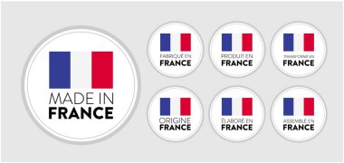 Fransa 'da üretilen, beyaz yuvarlak arka planda Fransa' ya dönen ambalaj tasarımı için sembol logosu.