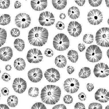 Mantarlar el yapımı doğrusal kesimli vektör desenli. Baskı, kumaş, tekstil, imalat, duvar kağıtları için mantar gelgit suyu yeşili renkleri.