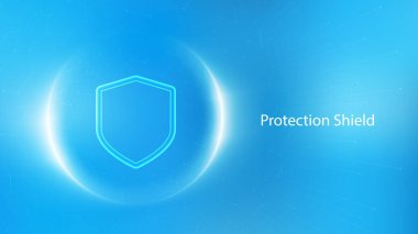 Koruma kalkanı. Sağlık hizmetleri. Sigortacılık. Mavi arkaplanda altıgen desenli şeffaf küre kalkanı içinde İşaretleme simgesi olan koruma kalkanı. 