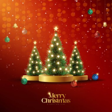 Mutlu noel süslemeleri Noel baloları ve köknar dalları ve Noel ışıkları arkaplanlı çanlar. Parlak Noel ve Yeni Yıl tasarımı tatil çerçevesi.