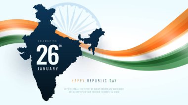 Hindistan Cumhuriyet Günü 26 Ocak 'ta indain bayrağıyla tasarlandı. Mutlu Cumhuriyet Günü Arkaplan Tasarım Şablonu, Hindistan Cumhuriyet Günü Posta Tasarım Şablonu.