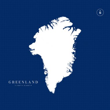 Grafik arkaplanda Grönland haritası. Kordinatlarla birlikte sera haritası vektörü. Greenland haritası. Vektör illüstrasyonu
