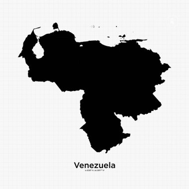 Grafiksel çizgileri olan Venezuela harita vektörü. Mavi arka planda Venezuela ülkesi. Venezuela ülkesinin beyaz siluet haritası koordinatlarla birlikte.