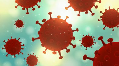 Virüs parçacıkları hava tıbbi virüs arka planında yüzüyorlar. Havada yüzen viral virüs proteinlerinin tıbbi virüs enfeksiyonunu temsil ettiğini gösteren üç boyutlu bir illüstrasyon.