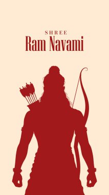 Shree Ram Navami selamı, Tanrı Ram arkaplanı. Bir Hindu festivali Lord Ram 'ın doğum gününü kutladı. Mutlu Ram Navami Vektör Arkaplan Tasarımı.