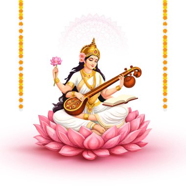 Mutlu Hintli Vasant Panchami Puja için Sarasvati. soyut vektör illüstrasyon tasarımı