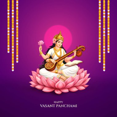 Mutlu Hintli Vasant Panchami Puja için Sarasvati. soyut vektör illüstrasyon tasarımı