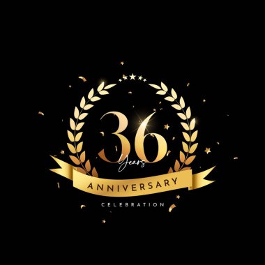 Yıldönümü kutlaması, yıl dönümü kutlaması kutlama etkinliği için siyah arka plan, şenlikli illüstrasyon, altın numara ışıltılı konfeti.