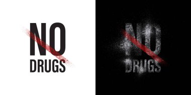 Siyah Arkaplan Kavramında Kırmızı Yasaklama Hattı olan Uyuşturucu Mesajı yok. Uyuşturucu önleme ve madde bağımlılığı bilinçlendirme kampanyasını sembolize eden toz dokusu etkisi.