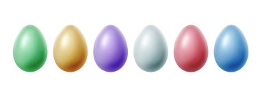 Dekoratif desenli paskalya yumurtaları izole edilmiş. Beyaz arka planda izole edilmiş pastel renkli Paskalya yumurtaları..