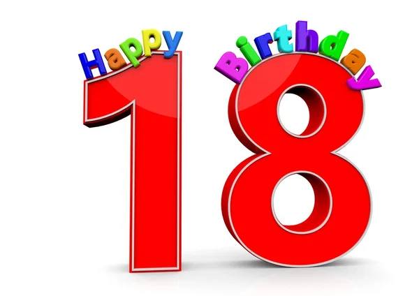 The big red number 18 with Happy Birthday — Stock Photo, Image