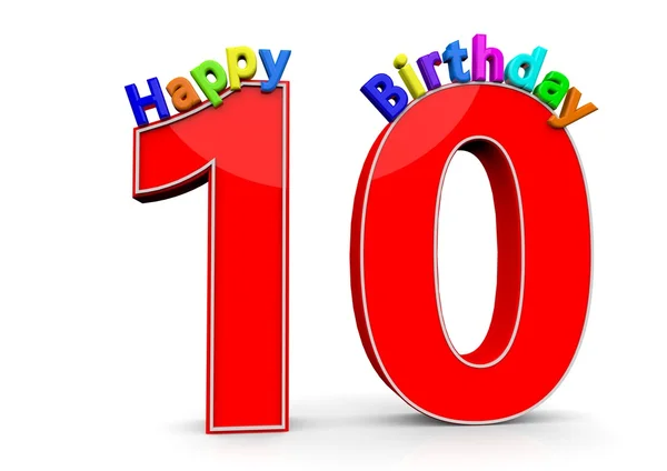De grote rode nummer 10 met Happy Birthday — Stockfoto