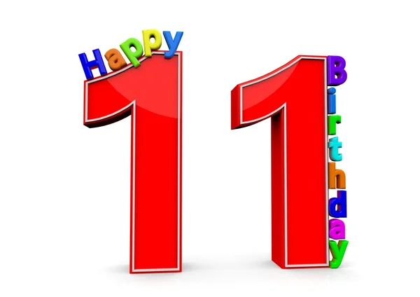 O grande número vermelho 11 com Feliz Aniversário — Fotografia de Stock