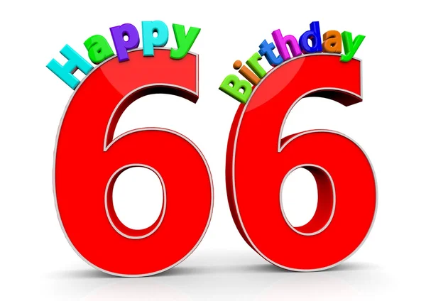 Den stora röda nummer 66 med Happy Birthday — Stockfoto