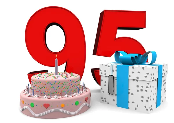 Happy Birthday with present and cake — Stock Photo, Image