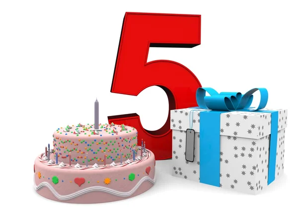 Happy Birthday with present and cake — Stock Photo, Image
