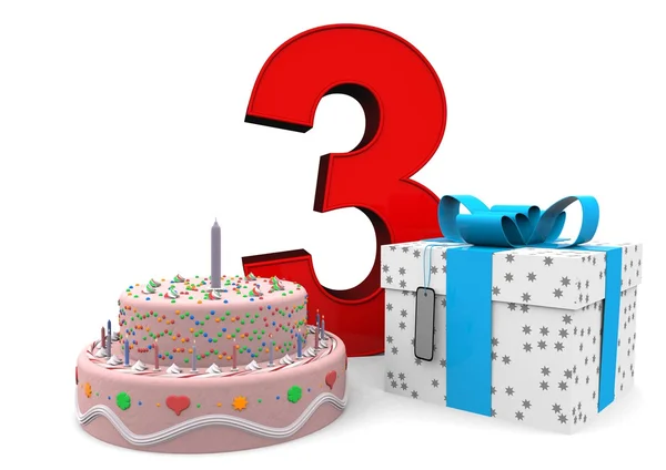 Happy Birthday med nuvarande och kaka — Stockfoto