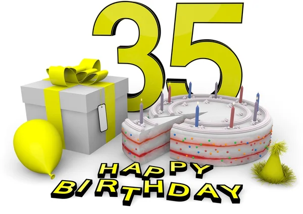 Feliz aniversário em amarelo — Fotografia de Stock