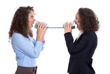 Communication or gossip concept: screaming woman having troubles
