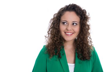 sı görünümlü stop bukleler ile yeşil genç gülümseyen izole