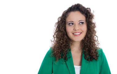 sı görünümlü stop bukleler ile yeşil genç gülümseyen izole