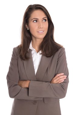 itirazına izole iş kadın kahverengi ceket yan arıyorum