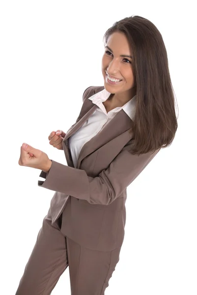 Empresária sorridente bem sucedida isolada em vestido marrom - caree — Fotografia de Stock