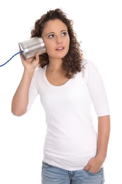 teneke kutu telefonla haber veya ch için dinleme izole ciddi kadın