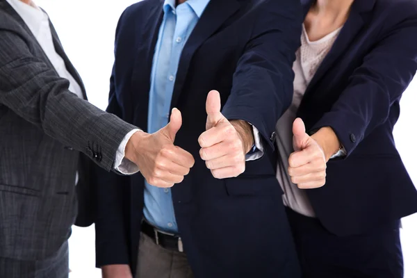 Pulgares hacia arriba: gente de negocios haciendo símbolo para el éxito, sí o par — Foto de Stock