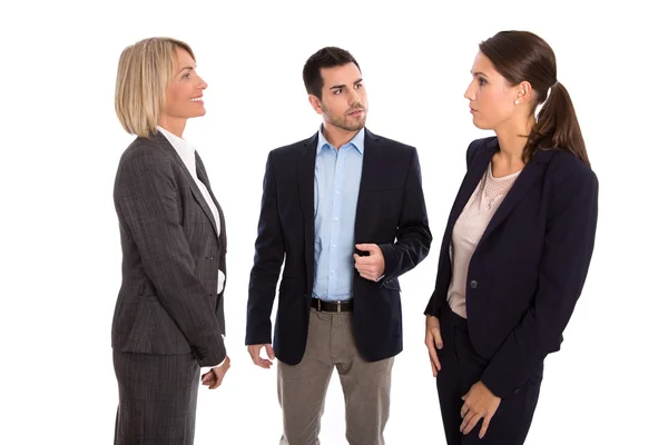 Απομονωμένη ομάδα επιχειρήσεων: άνδρας και γυναίκα μαζί μιλάμε. — Φωτογραφία Αρχείου
