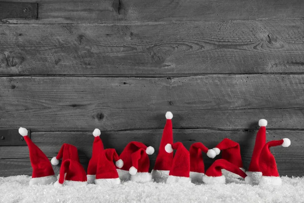 Fond de Noël en bois humoristique rouge, gris et blanc avec — Photo