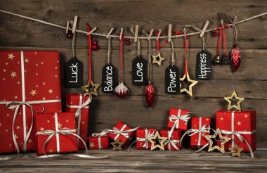 Aşk, şans ve mutluluk için metin ile Noel tebrik kartı. 